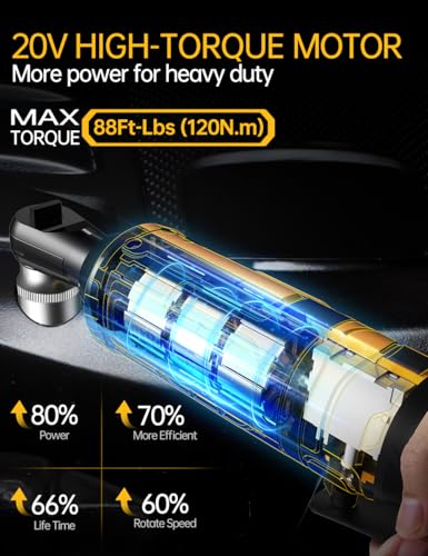 3/8 Inch Cordless Ratchet Wrench, for DEWALT 20V Max Battery, 88Ft-Lbs, 0-400RPM, Electric Ratchet Wrench Set with Variable Speed Trigger, Reinforced Head, R&F Switch, 7 Sockets, 3/8' to 1/4' Adapter