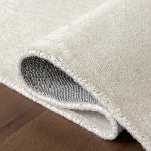 Image of Hand-Tufted Woolen Carpet for Living Room 6x9 feet Solid Ivory Plain Anti-Skid Area Rug High Pile Thick Carpet & Rugs for Hall & Bedroom