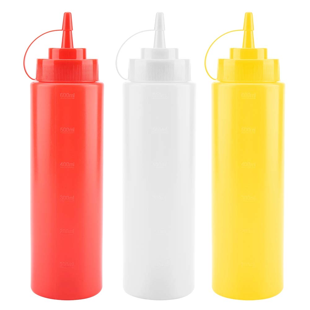 Bottiglie per Condimenti, 10 Confezioni da 720ml Dispenser per Ketchup Bottiglie per Schizzi in Plastica con Tappo, Bottiglie per Schizzi per Pancake per Salse, Condimenti, Panna(Giallo)