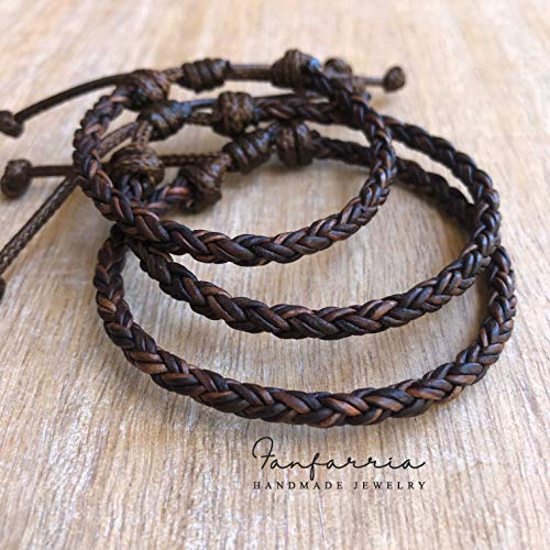 Fanfarria Leather Bracelet Men Women Braided Brown Handmade thumb #1