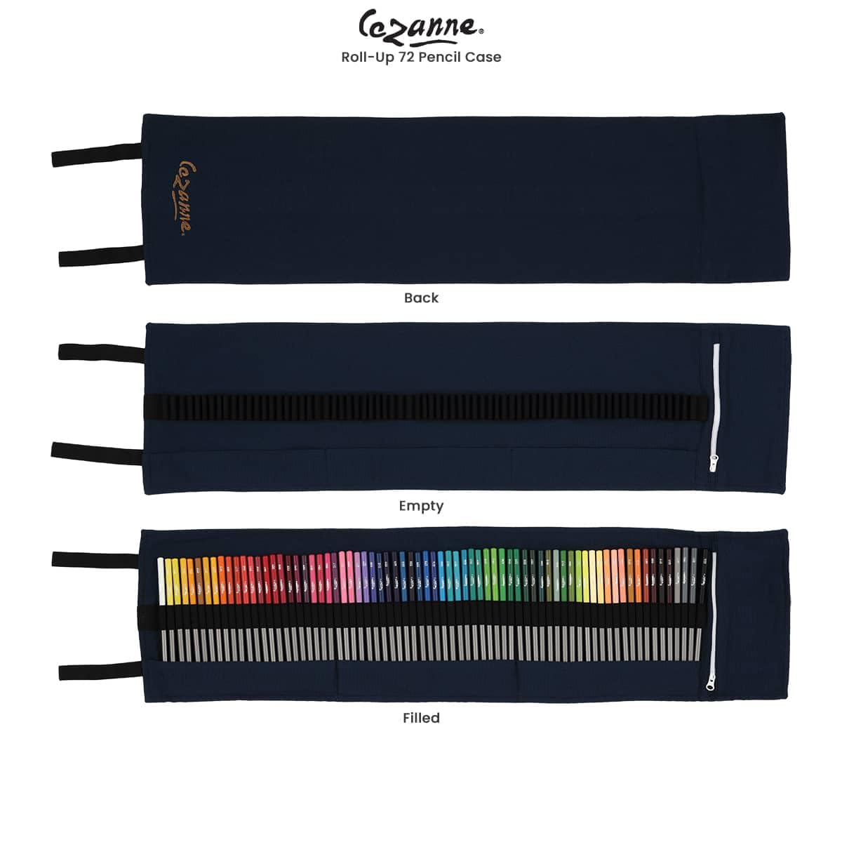 Cezanne - Estuche para lápices de artistas, lona de algodón azul duradera enrollable con bolsa de arte con cremallera para artistas, profesionales, organización ligera y portátil, hasta 72 lápices de