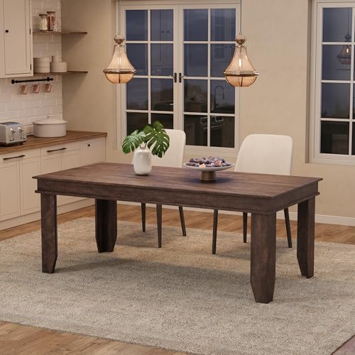 Image of GarveeHome Farmhouse Dining Table for 6-8 People, 71 in Long Kitchen Tables with Wooden Sturdy Frame, 6 ft Large Rectangular Dinner Table for Dining Room, Kitchen, Dark Walnut, 71 inch Non-extendable