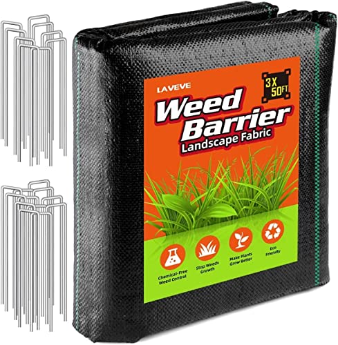LAVEVE 3FT x 50FT Weed Barrier Landscape Fabric, 3.2oz Premium Heavy Duty Garden Cloth, Ground Cover for Gardening, Farming