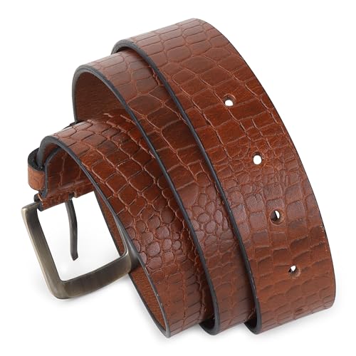 Image of Casual Genuine Leather Belt for Men's /Boys ideal for Jeans. Color - Brown /Tan ||CSBL-CROCO-BR||