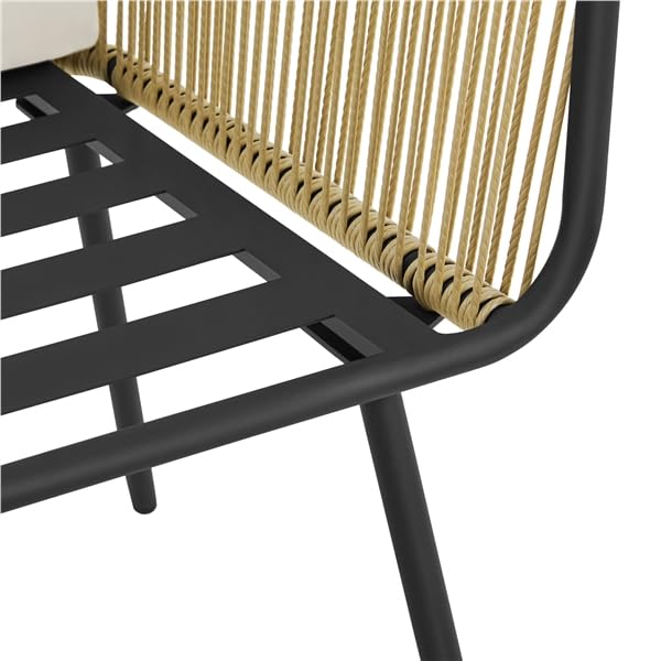 Yaheetech Conjunto de Muebles de Tejido con Cuerda de Jardín de Ratán 3 Piezas Juego de Muebles de Terraza Incluye 1 Mesa de Centro Redonda y 2 Sillas con Cojines Acolchados