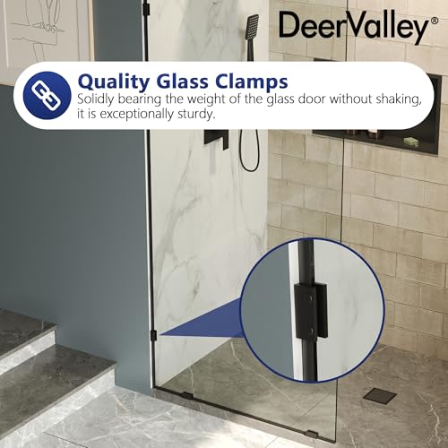 Image of DeerValley 36 inchx78 inch Fixed Glass Shower Panel, 3 /8'' Thick Shower Glass Panel, Frameless Tempered Glass Door, Bathroom Shower Screen with Hardware (Black)