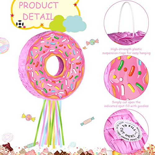 Suilung Pink Donut Piñata with String, Bat and Blindfold Multicolor Colorful Small Piñata for Reveal Shower Donut Grow up Theme Party Birthday Anniversary Party, 12.6 x 12.6 x 3.15 Inch by Suilung - Image 3