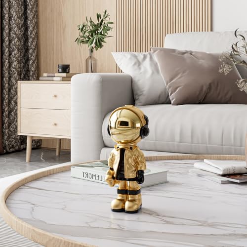 Figura Decorativa Pequeña Astronauta Resina Oro y Negro miniatura 2