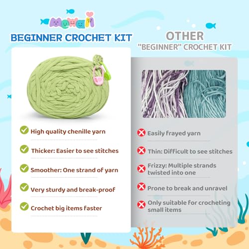 Image of Mewaii Crochet Kit for Beginners Level 2 with 40% Extra Eco-Friendly Pre-Started Easy Yarn, Step-by-Step Video Tutorials for Adults and Kids (Turtle Crossbody Bag)