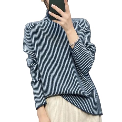 Autumn Winter Striped Knitted Jumpers Female Clothing Casual All-Match Korean Turtleneck Long Sleeve Sweaters