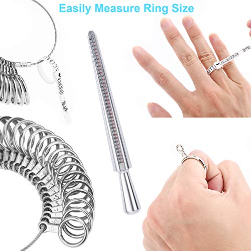 ring sizer measuring tool set  4-size aluminum ring mandrel 27 pcs metal ring measurement tool gauge amp polishing cloth us jewelry sizing kit for women amp men