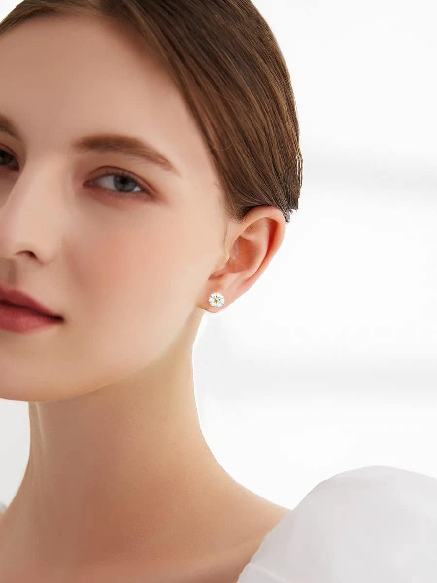 Dainty Daisy Flower Stud Earrings for Women 925 Sterling Silver Gold-Tone Tiny Small Cute Enameled Studs Cartilage Tragus Post Cute Holiday Birthday Jewelry Gifts - Image 3