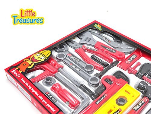 Little Treasures Nuts & Bolts Kids Tool Set from Complete with Band-Saw, Level, clamp, Stencil, Lug Wrench, Pliers, Wrench, vice, Screwdrivers, File, and Screws â€“Play Set for Children 3+