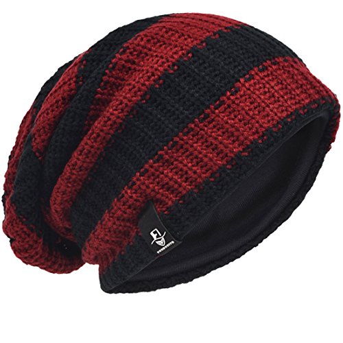 VECRY Men's Slouchy Beanie Knit Crochet Rasta Cap for Summer Winter (Claret/Black)
