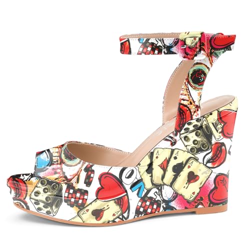 Image of Women's Dressy Platform Wedge Sandals Gold Wedges Peep Toe Patent High Heels Slingback Heeled Comfortable Ankle Strap Shoes