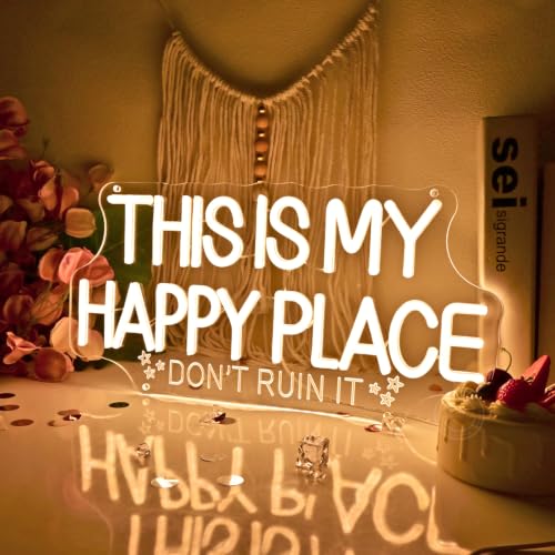 Image of Britrio This Is My Happy Place Neon Sign for Bedroom Game Room Wall Decor