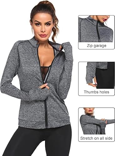 Pinspark Lightweight Workout Jacket For Women Full Zip Slim Fit Athletic Running Jacket With Thumb Holes Zipper Pockets thumb #3