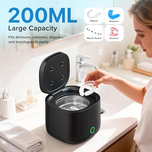 Image of Ultrasonic Retainer Cleaner with UV-C, 45kHz Rechargeable Dental Cleaning Machine 4000mAh, 200ML for Denture, Mouth Guard, Night Guard, Aligner, 3 Modes & 6 Cleaning Tablets