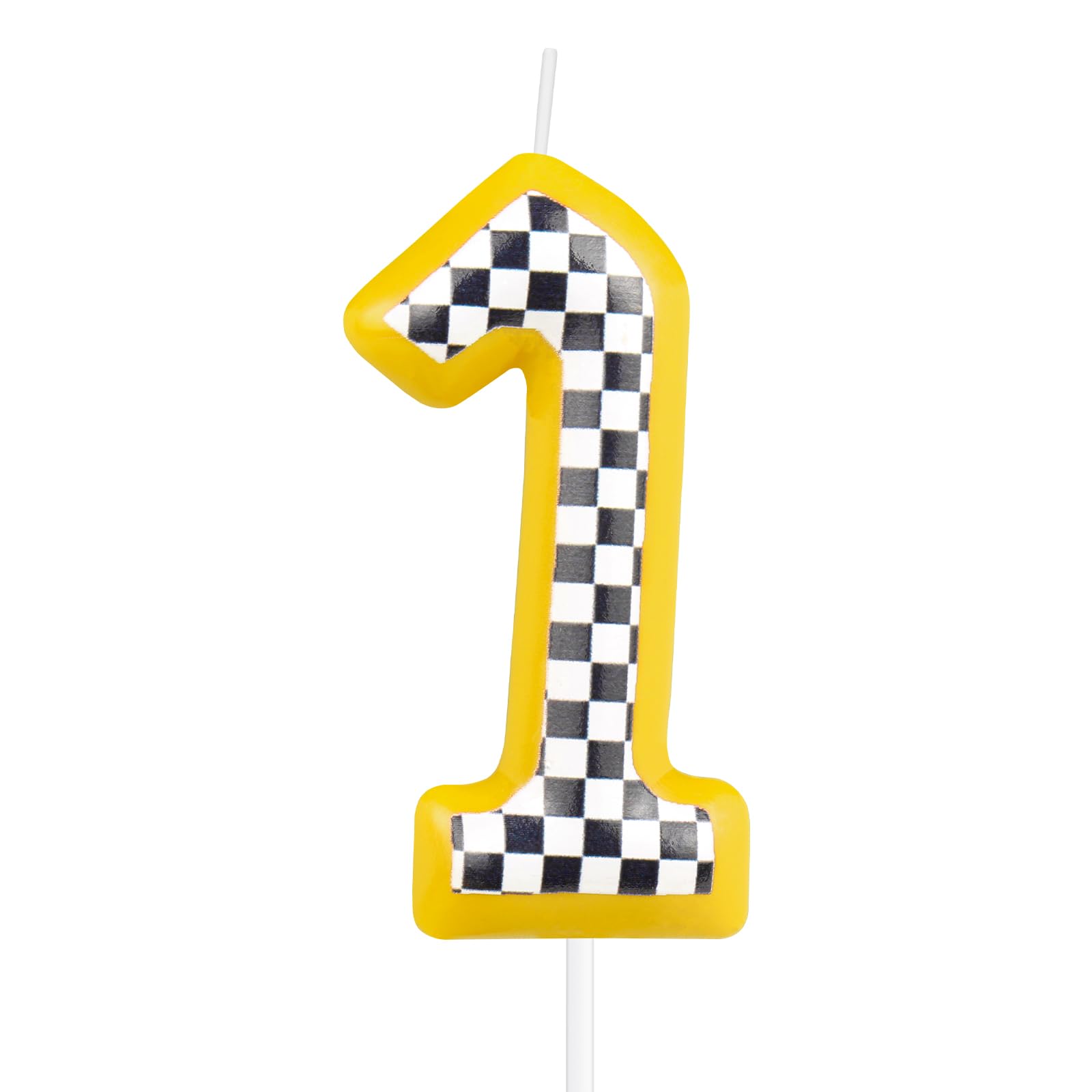 mciskin Racing Cars Birthday Candles, Yellow Cars Number 1 Candles for Cake,Girl Boy 1st Birthday Decorations, Black and White Stripes Racing Theme for Girls Boys Men Birthday Party Supplies