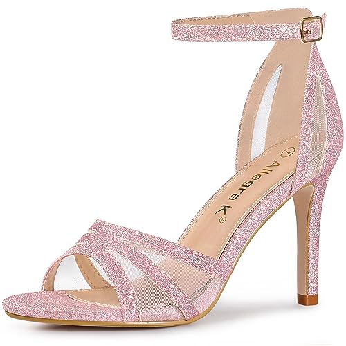 Allegra K Women's Glitter Ankle Strap Stiletto Heels Sandals