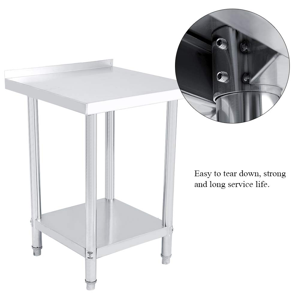 Fafeicy Tavolo Operatorio in Acciaio Inossidabile a Doppio Strato con Schienale, Tavolo di Preparazione per Cucina Commerciale, Spessore 0,6 Mm (2X2FT=61X61CM)