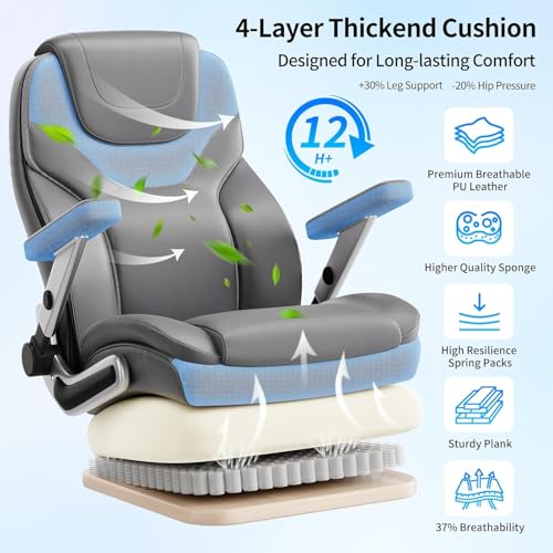 Image of Big and Tall Office Chair with 5D Arms, Fabric & PU Leather Heavy Duty Desk Chair, Adjustable Lumbar Support & Height, Tilt Function, High Back Ergonomic Executive Computer Chair