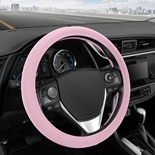 Bdk Ultra Soft Pink Steering Wheel Cover For Women, Standard 15 Inch Size, Cute Comfy Grip Faux Leather Car Steering Wheel Cover For Truck Van Suv Auto #TOP2