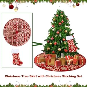Christmas Tree Skirt New Year Xmas Deco 48 Inches Large Christmas Tree Skirts with 11 * 17 Inch Christmas Stocking Set Shiny Gold Print Christmas Tree Decorations Rustic Christmas Tree Mat Kit Christmas Tree Skirt New Year Xmas Deco 48 Inches Large Christmas Tree Skirts with 11 17 Inch Christmas Stocking Set Shiny Gold Print Christmas Tree Decorations Rustic Christmas Tree Mat Kit