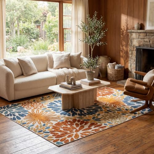 nuLOOM Monique Floral Indoor/Outdoor Area Rug- Modern, Patio, Porch, Deck, Living Room, Non-Shedding, Non-Skid, Easy Cleaning, Multi Color, 6' Square