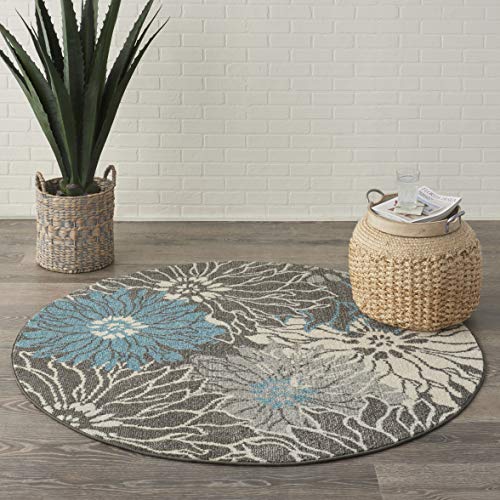 Nourison Home Passion Charcoal Blue 5' x Round Area Rug - Easy Clean, Non Shedding, Bed Room, Living Room, Dining Room, Kitchen (5' x Round)