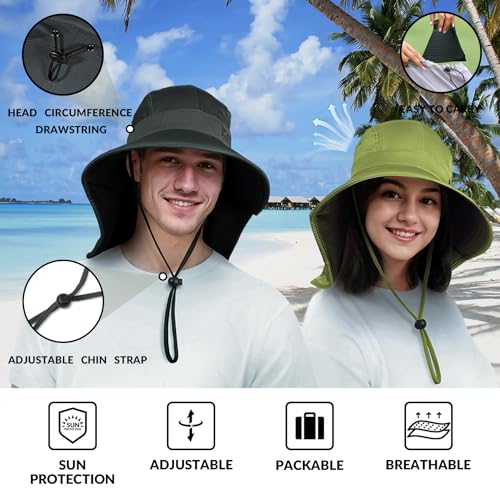 Image of Sukeen Cooling Sun Hat for Men Women UPF50+ Wide Brim Fishing Hat with Neck Flap Adjustable Foldable Bucket Hat for Hiking