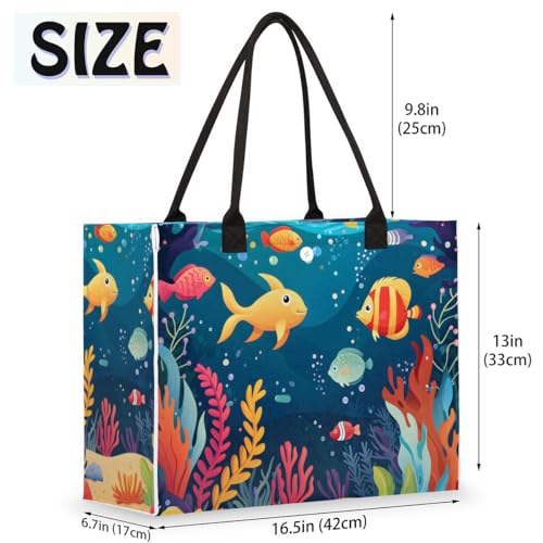 Marine Fish Tote Bag for Women Large Beach Bag Reusable Tote Bags for Work Travel Beach Shopping2