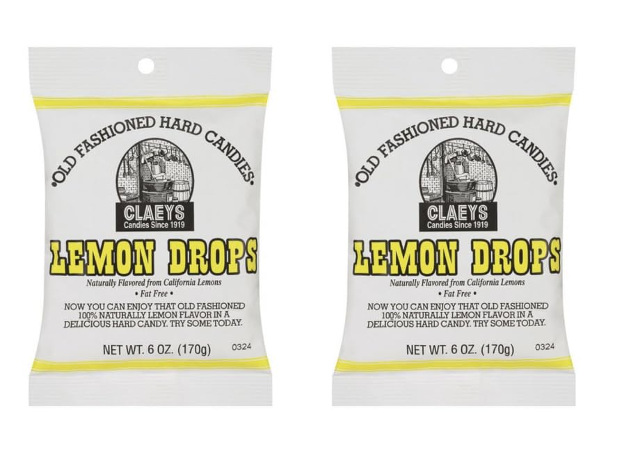 Claeys Candy Lemon Drops 6 oz 2 Pack Old Fashioned Hard Candy w/Exit 28 Bargains sticker