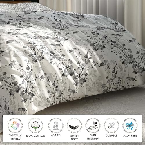 Image of LANE LINEN 400TC Morrison Bloom Super King Size Bedsheet with 4 Pillow Cases | 100% Cotton Digital Print Bedding Set (2.74 M x 2.74 M) | Modern Floral Pattern for Luxurious Comfort (White Floral)