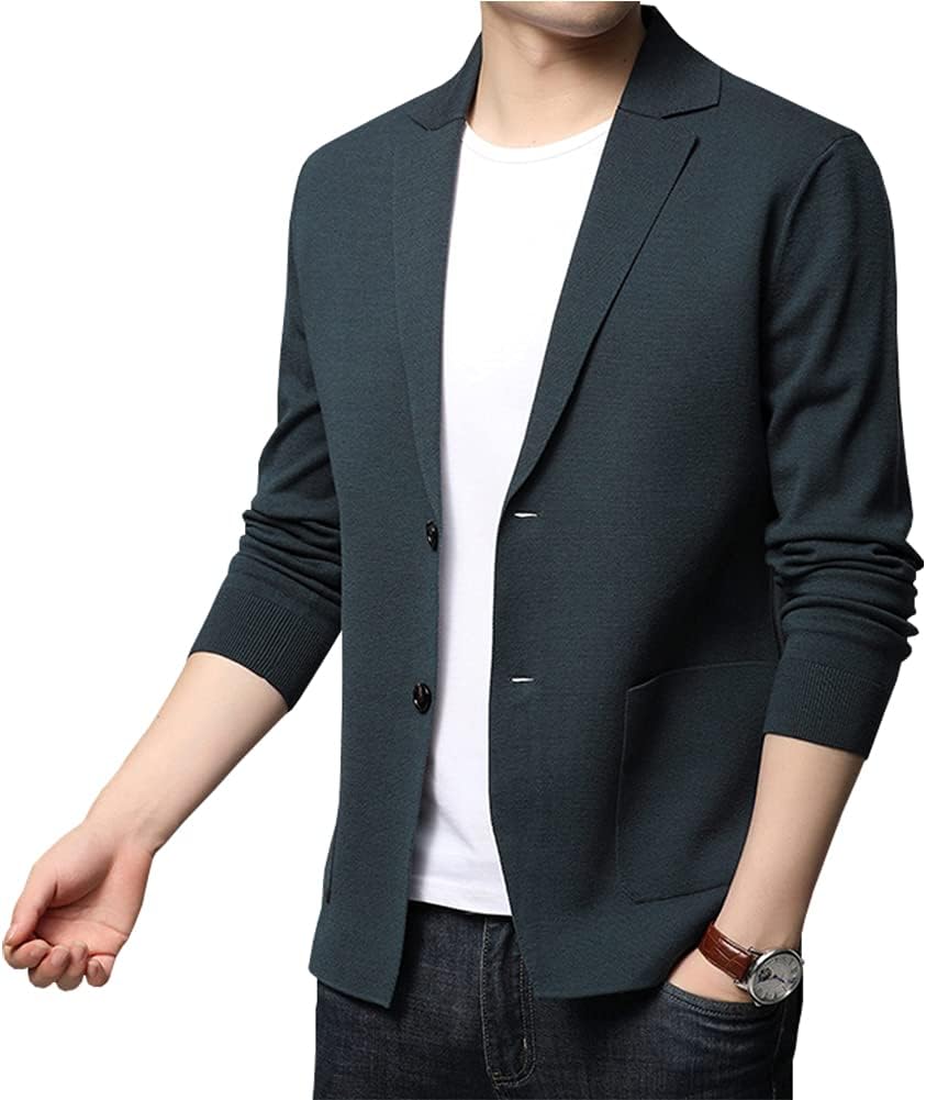 Mens Notched Lapel Cotton Cardigan Sweater Two Button Closure Knitwear - Image 2