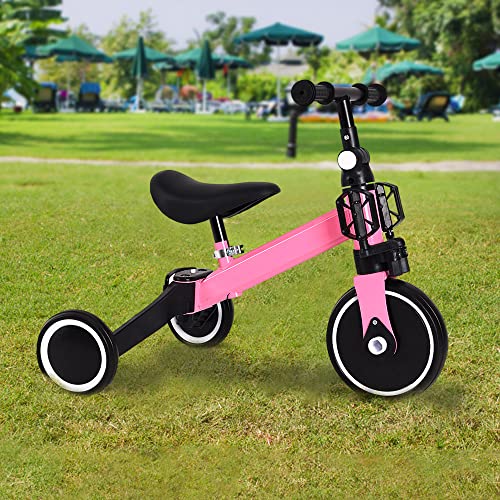 2 in 1 Kinder Dreirad & Laufrad & Balance Bike mit verstellbarem Sitz und Lenker, Kinder Tricycle mit abnehmbaren Pedalen, für Kinder von 1-3 Jahre alt-2 in 1 (rosa) – Bild 5