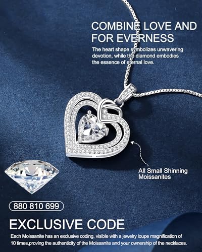Moissanite Heart Pendant Necklaces for Women, 1-3 Carats Moissanite Sterling Silver Gold Plating Necklace Engraved with 'I LOVE YOU', Ideal Anniversary Present or Birthday Christmas Valentine Engagements Mothers Day Jewelry Gifts for Mom Wife Her Girlfriend3
