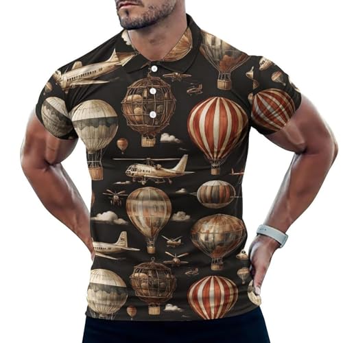 Polo de golf homme imprimé montgolfière à manches courtes et coupe sèche
