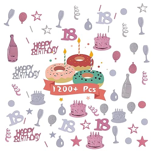 Image of OSDUE Pink Gold Silver Happy Birthday Confetti, 3000 Pieces 18 Years Birthday Cake Metallic Foil Balloon Confetti, Table Scatter Confetti Decoration Supplies, for Birthday Party (18th Style)