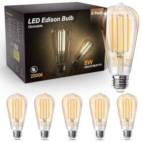 TJOY 6 Pack Vintage 8W ST58 LED Edison Amber Light...