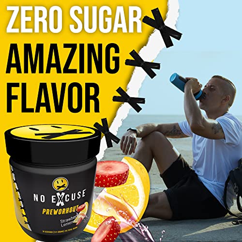 No Excuse Pre Workout Powder L Pre-Workout Supplements, Best Pre Workout For Men & Women For Weight Loss, Pre Workout Drink, Natural Pre-Workout Powder, Strawberry Lemonade #TOP2