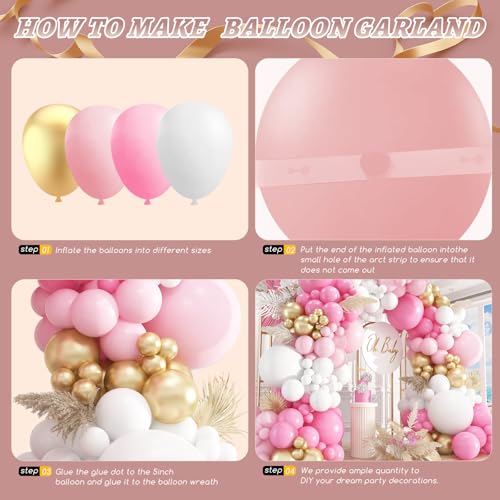 Image of 412Pcs Pink and White Balloons Arch Kit,18 12 10 5 Inch Pink and Gold Balloon Garland Pastal Pink White for Women Girls Birthday Bridal Baby Shower Decorations