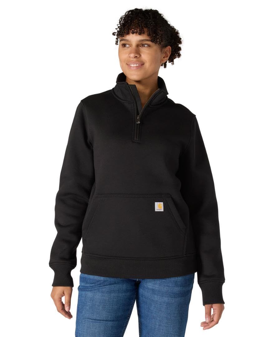 Carhartt Women's Relaxed Fit Midweight Quarter-Zip Mock-Neck Sweatshirt, Black, Medium