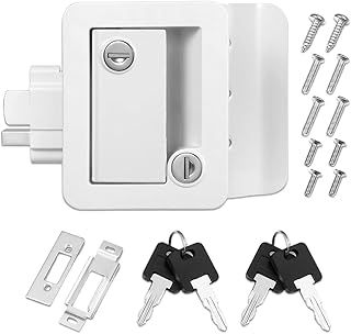Udbrud RV Entry Door Lock, RV Travel Trailer Entry Door Lock with Paddle Deadbolt 100% Metal RV Camper Door Latch Replacement Handle Zinc Alloy Universal Entrance Security Lock Kit Not Key Alike-White