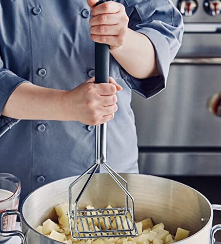 Tezzorio 18 Inch Chrome Plated Square-Faced Potato Masher With Soft Grip Handle Professional Potato Masher thumb #3