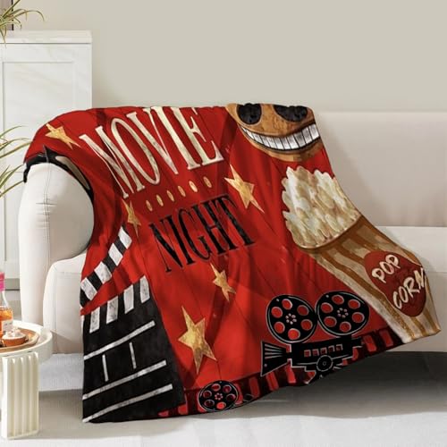 Image of Movie Theater Theme Blanket Gifts for Women Girls Boys Men Cinema Clapboard Film Popcorn Print Presents for Kids Adults Teen Birthday Christmas Decor Home Couch Sofa Soft Cozy Flannel Throw 60"x50"