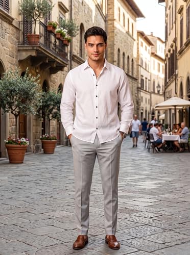Image of Men's Cotton Blend Solid Casual Shirt Regular Fit Full Sleeve Shirt for Men Plain Formal & Casual Wear Collared Button Down Shirt