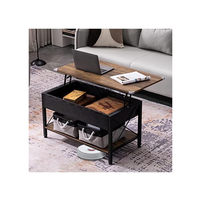 Buy VINGLI Lift Top Coffee Table with Two Free HQ Cloth Bins Storage, Farmhouse Rustic Black