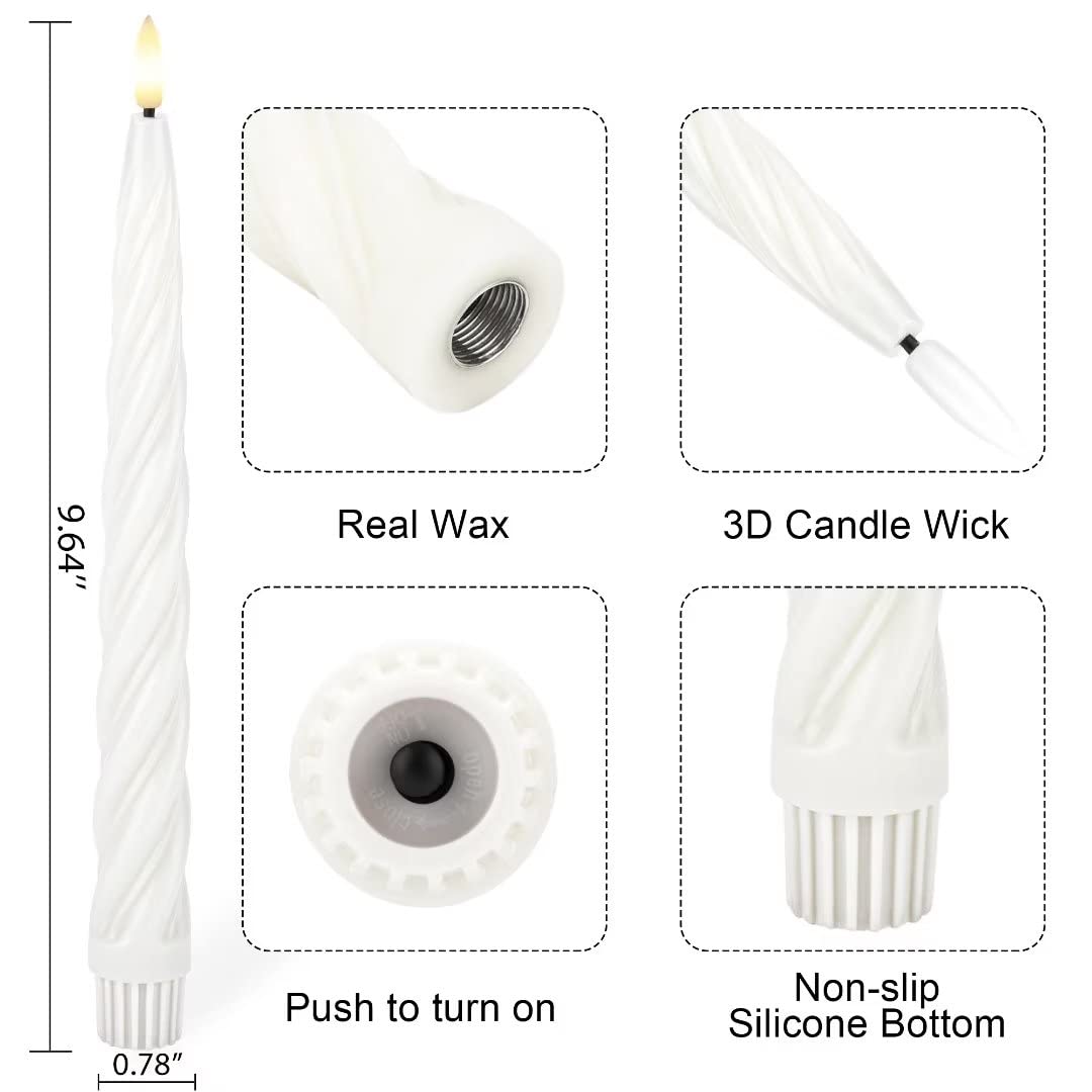 AFINETH Flameless Taper Candles with 3D Wick, 9.6