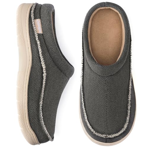 Image of Zigzagger Mens Canvas Slip on House Slippers Indoor Outdoor(Grey 9-10)